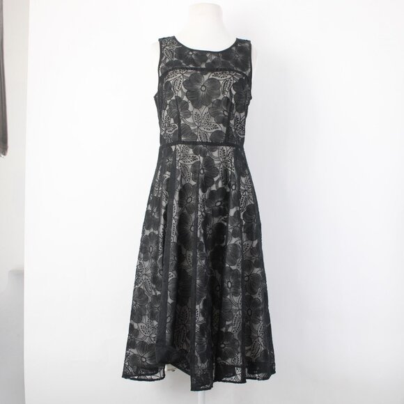 Ann Taylor Dress Sz 4 Black Grey Floral Lined Zip Nylon Polyester Dress - Picture 3 of 16